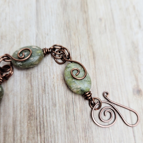 Oval Jasper Stone Wire Wrapped Coil Bracelet | Handmade Jewelry - Picture 7 of 7